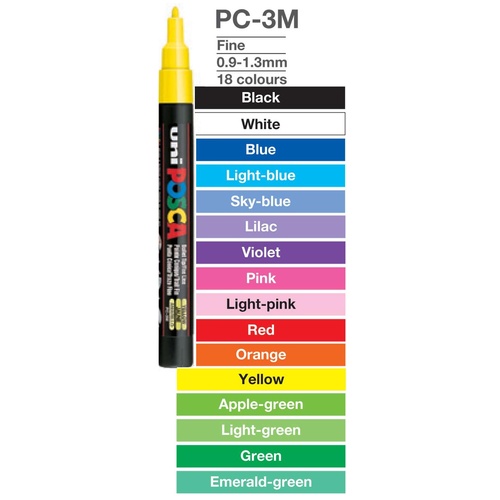 Uni : Posca Marker : PC-3M : Fine Bullet Tip : 0.9 - 1.3mm : Bright Yellow  (Orange)